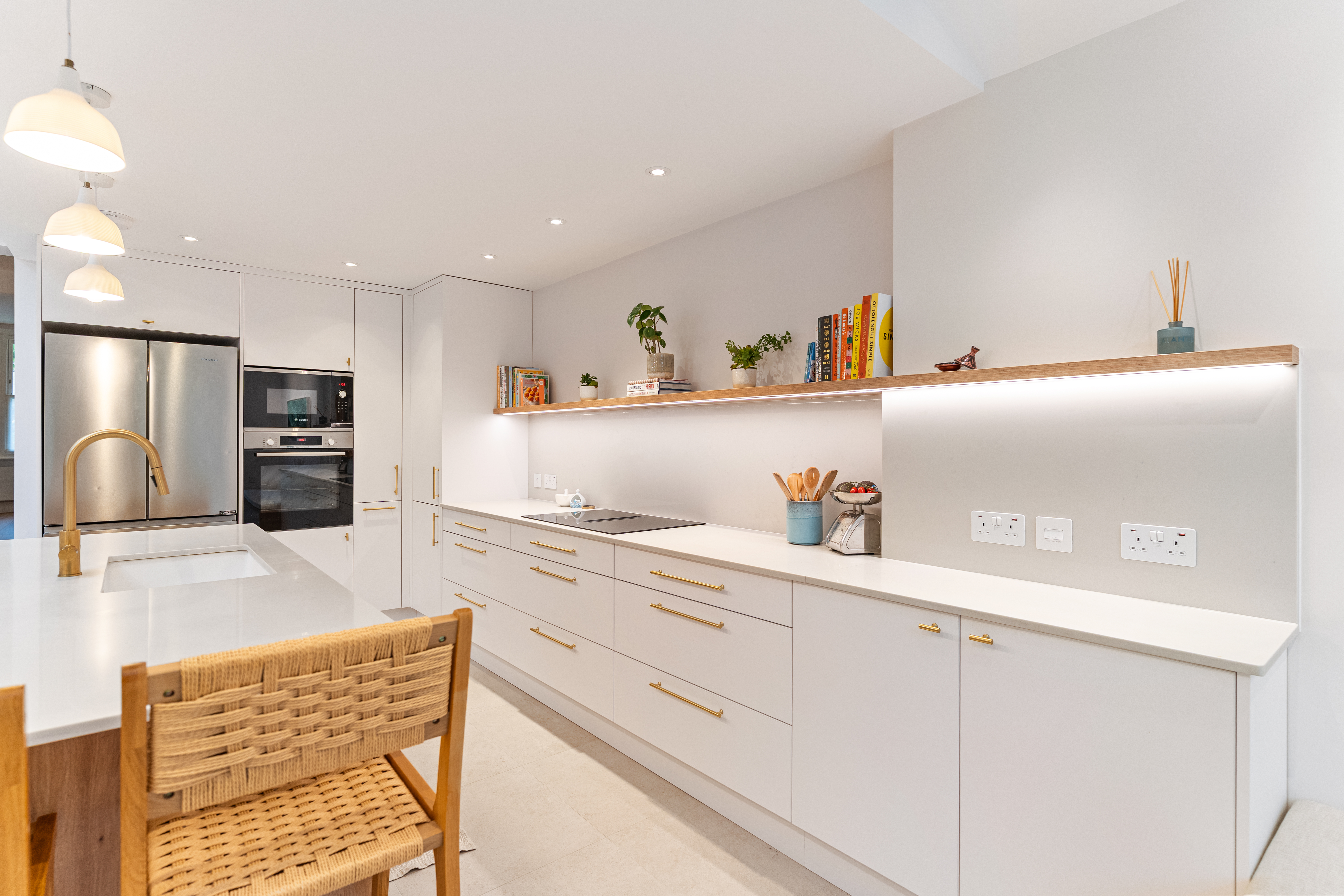 Modern Putney kitchen with quartz island and brass tap