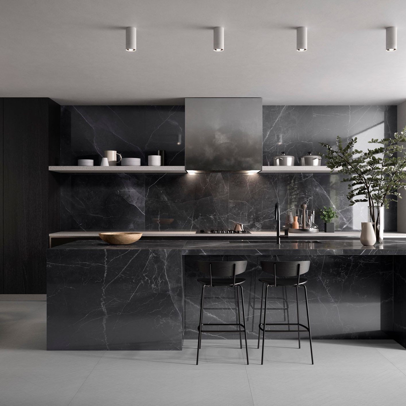 black marble modern kitchen