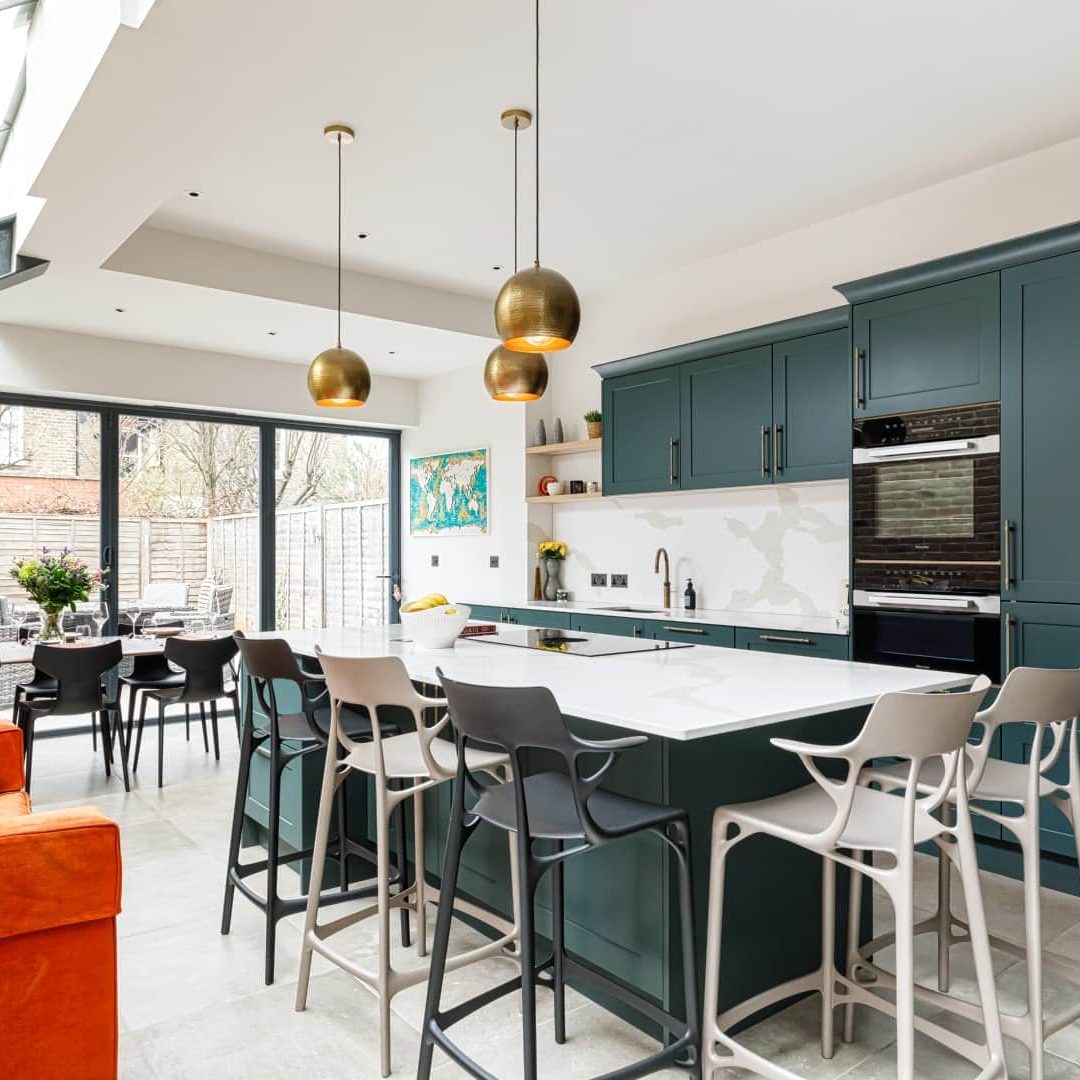 Blue Shaker Style Kitchen with Sky Lights